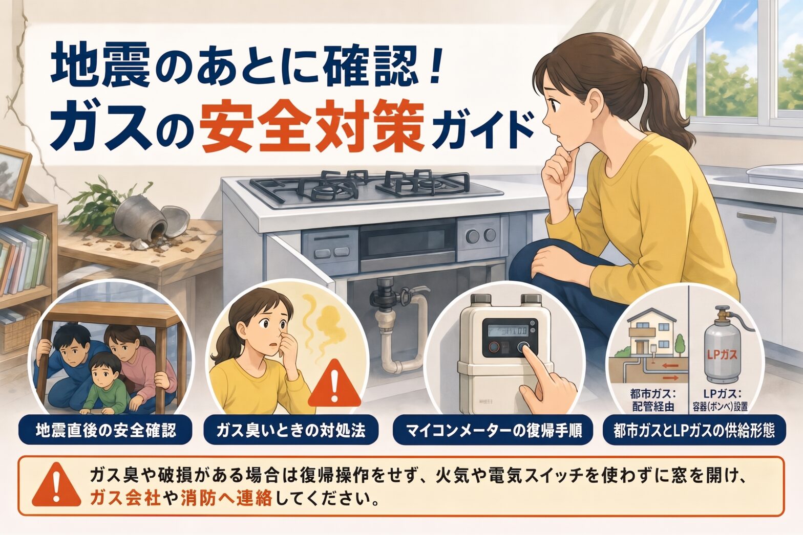 ガスと地震の安全対策｜揺れた直後に確認すべきこと・復旧前の注意点